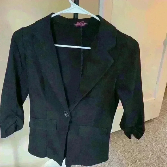 Body Central Jacket Womens Small Single Breasted Blazer Ruched Sleeve Black - Picture 5 of 5